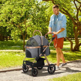 3 In 1 Dog Stroller With Detachable Cabin, 4 Wheel Folding Lightweight Pet Stroller For Small Dogs, Gray (Option: Gray)