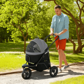 3 In 1 Pet Jogging Stroller For Small Dogs And Cats With Detachable Carrier, Storage Basket, Gray (Option: Gray)